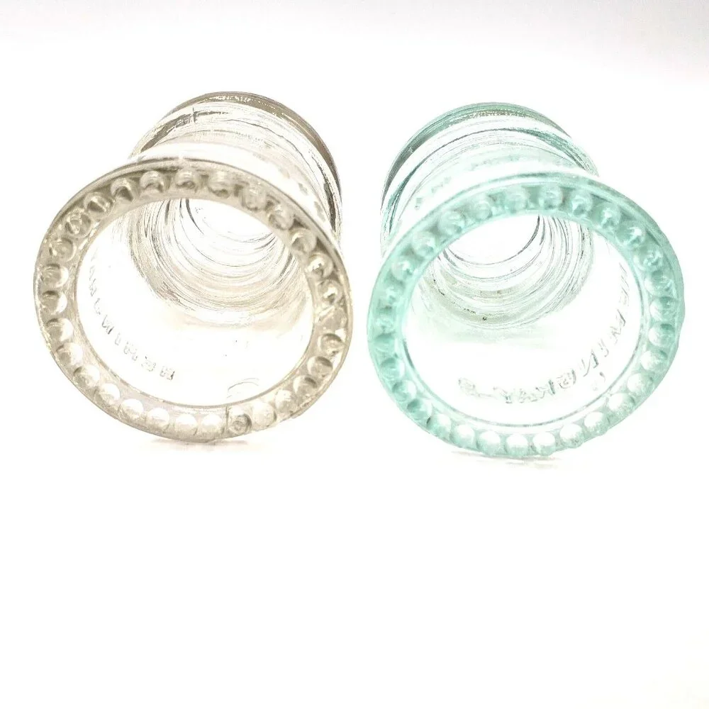 Lot of 2 Hemingray No 9 Clear Glass Insulator Made in USA Antique Collectable